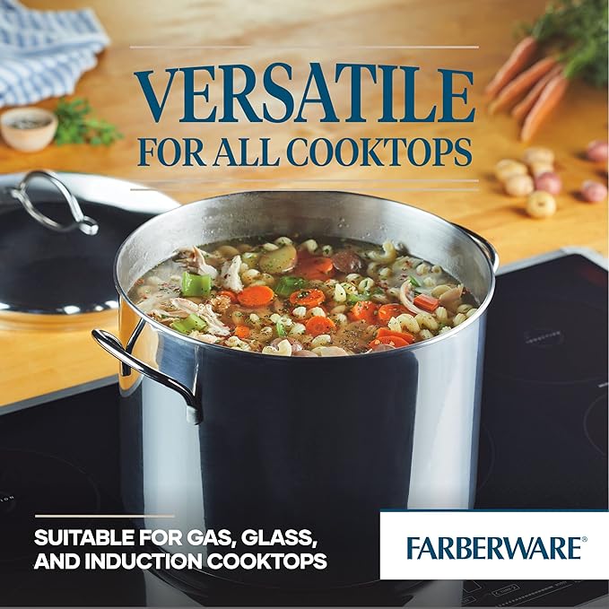 Farberware Classic Stainless Steel Stock Pot 16 Quart - Large Soup Pot with Lid