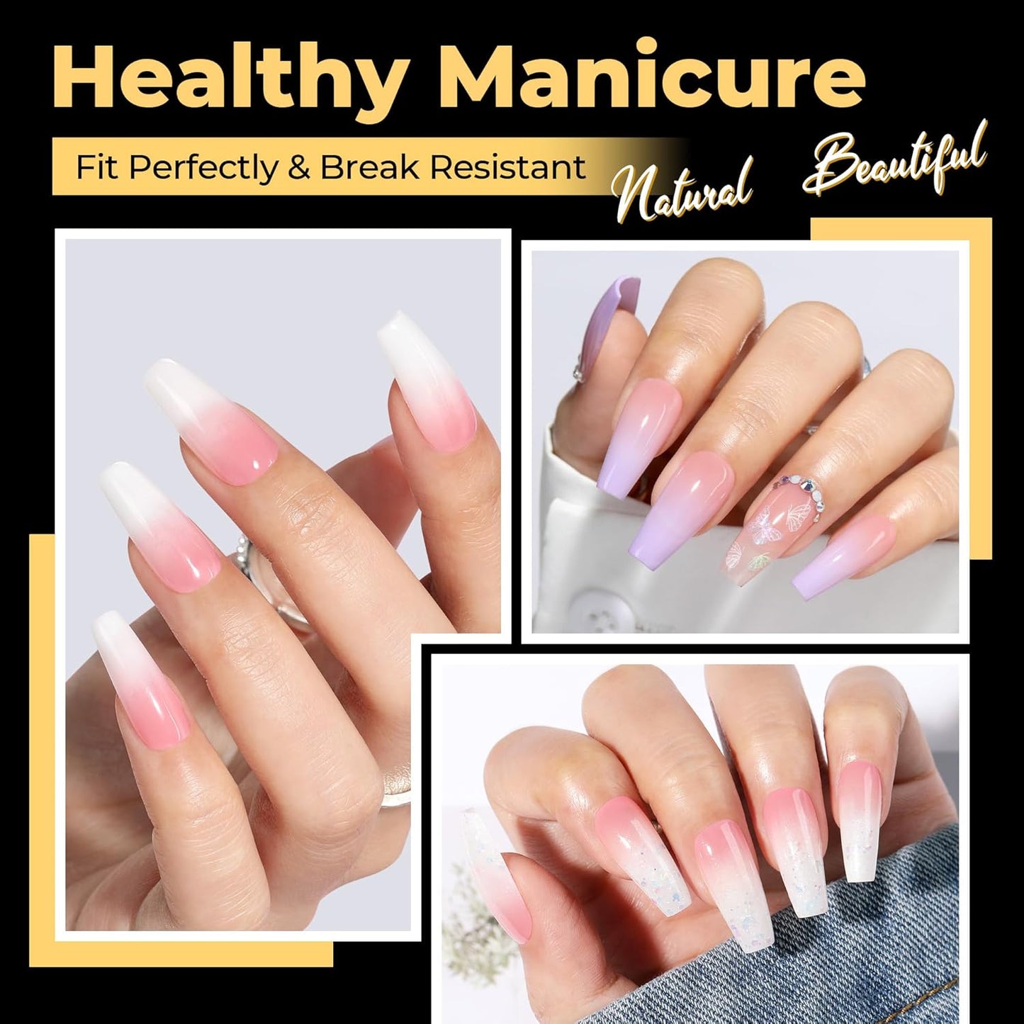 UNA GELLA Medium Coffin Nails Tips 600Pcs, Gel Nail Tips Coffin Pre Etched Press On Nails Fake Soft Gel Nail Tips For Nail Extension Ombre Stlye Art Home DIY Salon 12 Sizes-BrightBean Baby