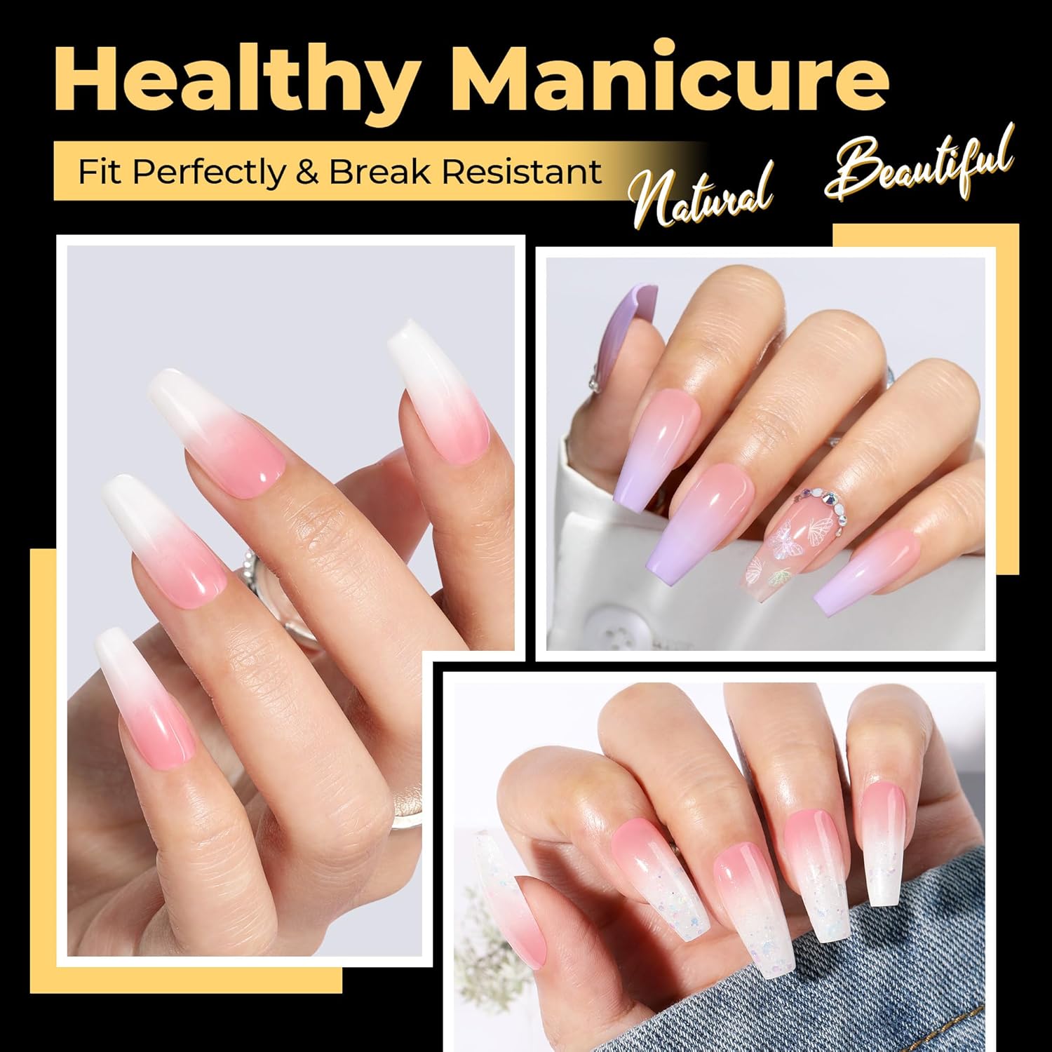 UNA GELLA Medium Coffin Nails Tips 600Pcs, Gel Nail Tips Coffin Pre Etched Press On Nails Fake Soft Gel Nail Tips For Nail Extension Ombre Stlye Art Home DIY Salon 12 Sizes-BrightBean Baby