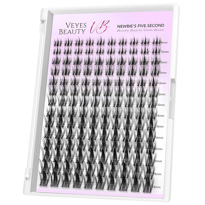 VEYESBEAUTY Lash Clusters Eyelash Extensions Thin & Invisible Band DIY Individual False Eyelashes Newbie's Five-Second Series Wispy Lash Tray for Self-application, Manga Lashes 8-18mm Mixed Length-BrightBean Baby