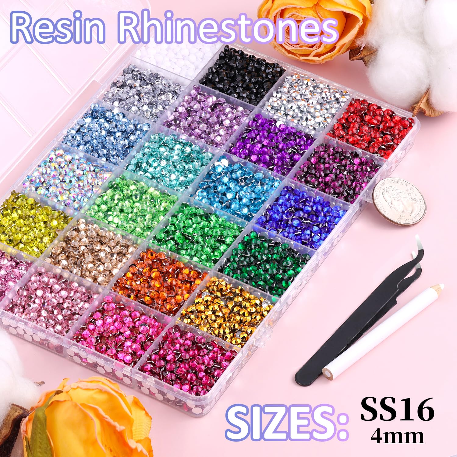 12600Pcs Resin Rhinestones for Crafting with Tweezers, Multicolor 4mm Bedazzling Crystal with 3Pcs 10ml B7000 Jewelry Glue for DIY Crafts Clothing Tumblers Shoes Fabric Nail Art-BrightBean Baby