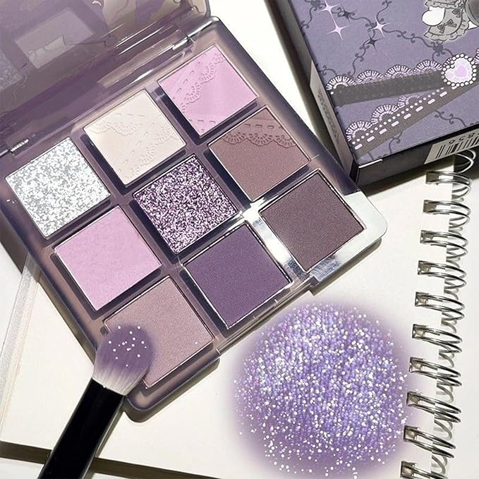 Erinde 9 Colors Eyeshadow Palette, Matte Shimmer Glitter Eye Shadow Palette Makeup, Highly Pigmented Long Lasting Waterproof, Natural Neutral Nude Eyeshadow Make Up Pallet, Purple Dreamscape-BrightBean Baby