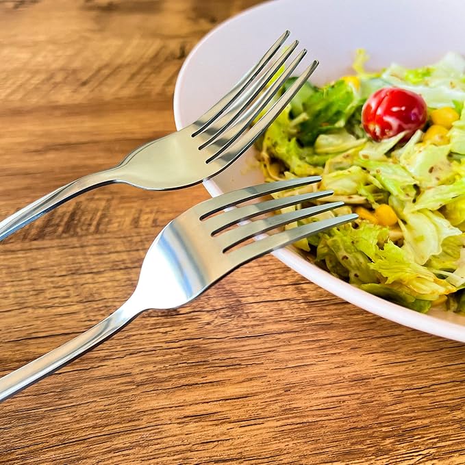 SANTUO Stainless Steel Salad Forks Set, 8-Piece Mirror Polished Table Forks Dinner Forks Flatware Set with Long Handle Use for Home, Restaurant or Camping, Dishwasher Safe (Silver 7.3 Inch)