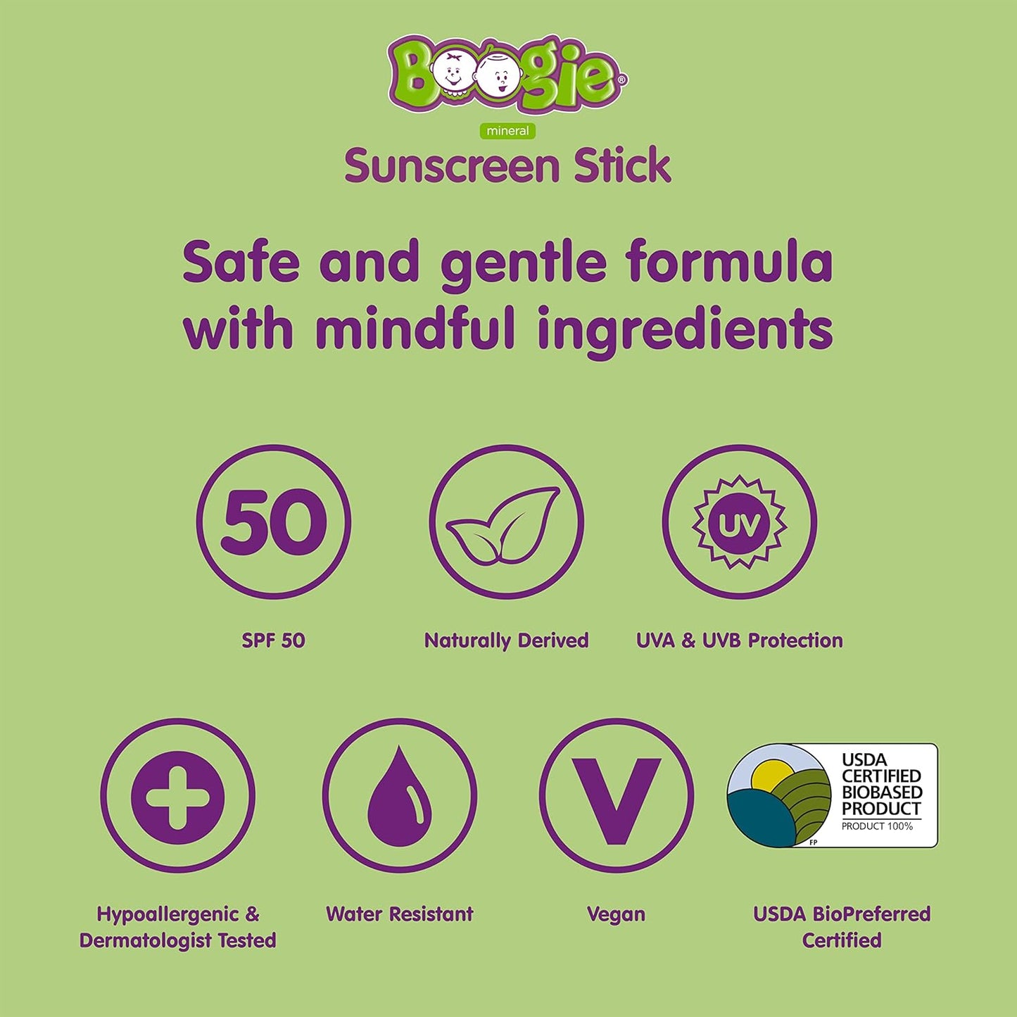 Baby Sunscreen Stick by Boogie Block, Mineral Sunscreen SPF 50, Travel Size Sunblock for Kids, Zinc Oxide, Water Resistant, Vegan, Fragrance Free Pack of 3-BrightBean Baby