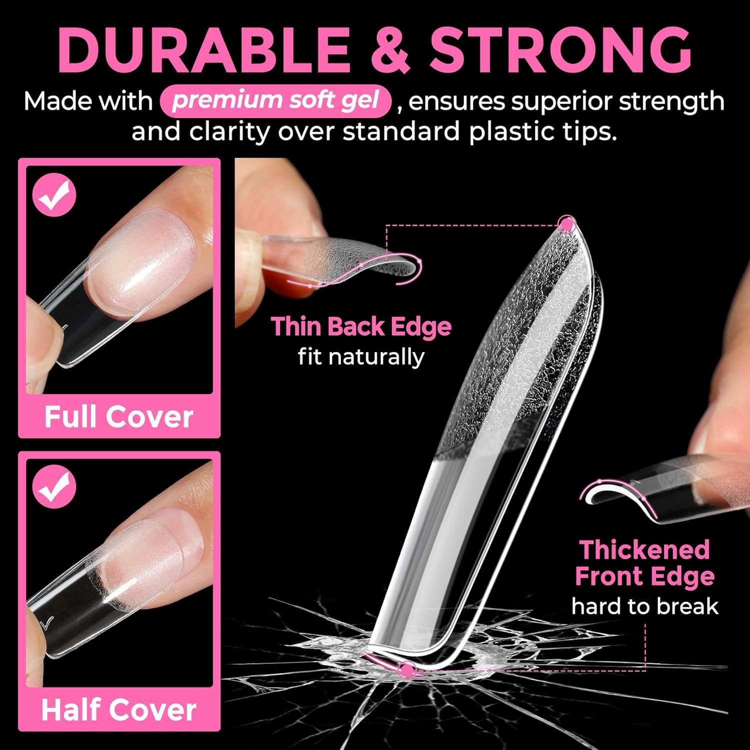 UNA GELLA Medium Square Nail Tips: 216pcs Square Press on Nails Pre-shape Clear Nails Tips for Full Cover Acrylic French False Nails For Nail Extension, Home DIY Nail Salon 12 Sizes False Tips-BrightBean Baby