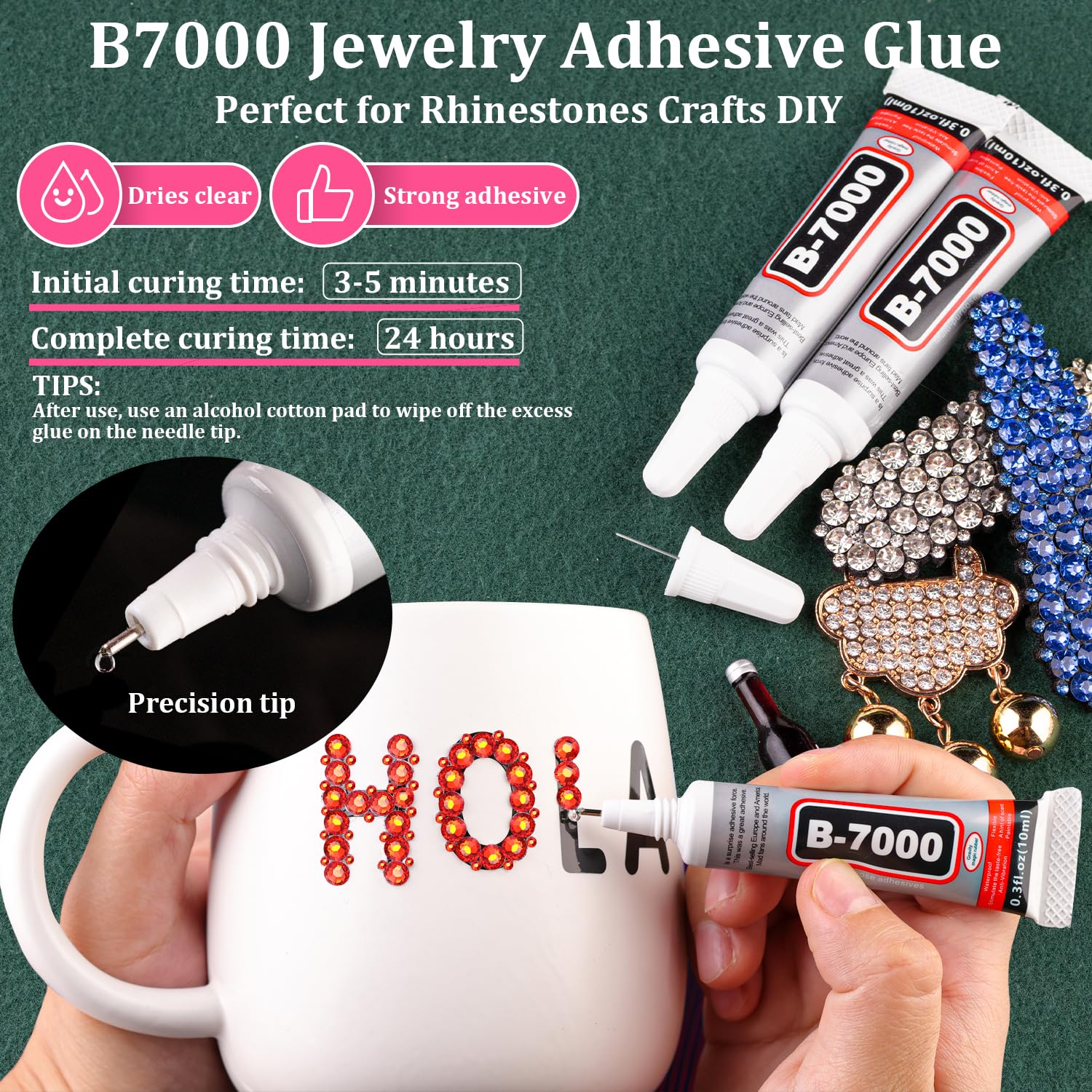 Resin Rhinestones for Crafting with B7000 Jewelry Glue, 2 Boxes Red Zircon Flatback Crystals with 3Pcs 10ml Glue for Bedazzling Crafts DIY Nail Art Makeup, Gems for Clothing Shoes-BrightBean Baby