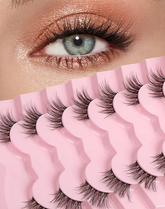 Half Lashes Natural Eyelashes 3/4 Wispy Lashes Natural Look Cat Eyelash False Corner Lash Long Strip Fluffy Pack 7 Pairs 16MM D18-BrightBean Baby