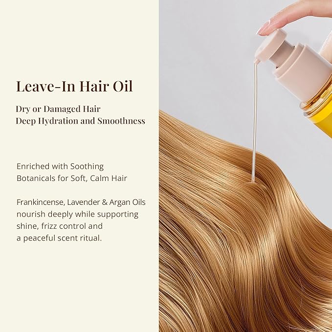 Leave-In Hair Oil with Frankincense & Lavender – Natural Essential Oil Aroma, Deep Nourishment & Frizz Control for Dry, Damaged Hair – Lightweight No-Rinse Oil, 3.4 fl oz (100ml)-BrightBean Baby
