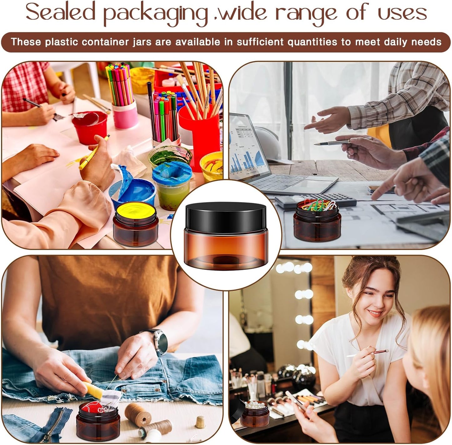 SATINIOR 100 Pcs Plastic Jars with Lids Small Containers Lids Wide Mouth Small Plastic Containers for Lotion Cream Rhinestones Body Butters Travel Storage(1 oz,Amber)-BrightBean Baby