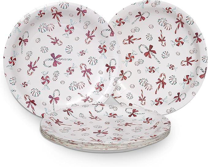 Papyrus Disposable Tabletop Plates Set - Elegant and Sturdy Plates for Any Occasion, Peppermint Candy Cane, Dinnerware Set