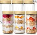 6 pack 24oz Overnight Oats Containers with Bamboo Lids, Glass Jars with Airtight Lids for Meal Prep, Wide Mouth Mason Salad Jars, Glass Food Storage Container for Yogurt Chia Snacks Spice Sugar
