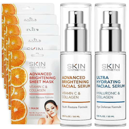 Serum & Face Mask Set, Vitamin C & Collagen & Hyaluronic Acid Value Set - Anti-Aging, Hydrating - Clean Beauty Ingredients, Cruelty-Free Korean Skin Care - Set of 3-BrightBean Baby