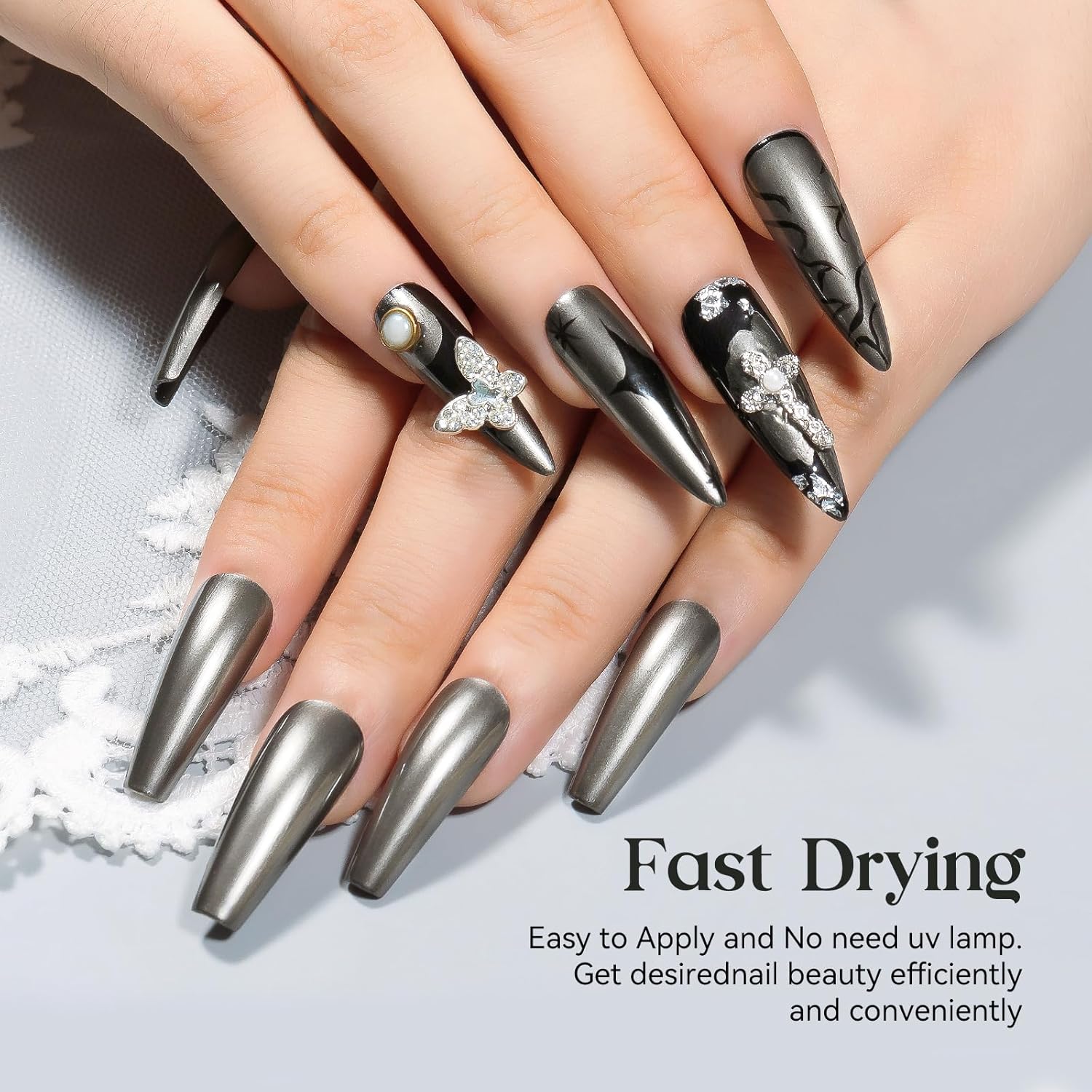 MIZHSE Dark Grey Mirror Nail Polish, Quick Dry Metallic Nail Polish, Air Dry Fast Chrome Nail Lacquer Black Oil-based Nail Art Manicure DIY Home-BrightBean Baby