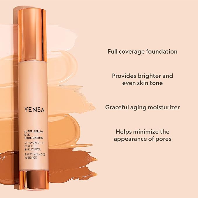 YENSA Super Silk Foundation - Full Coverage, Age-defying complex of Vitamin C, E, Ferulic, and Bakuchiol Oil (Fair 1) 1.0 fl oz-BrightBean Baby