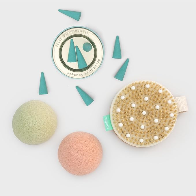 Mello Bath Accessories Deep Soak | Self Care Gifts for Women | Spa Gifts for Women & Relaxation Gifts for Women | Bath Accessories Includes Konjac Sponge, Incense Cones & Exfoliating Brush-BrightBean Baby