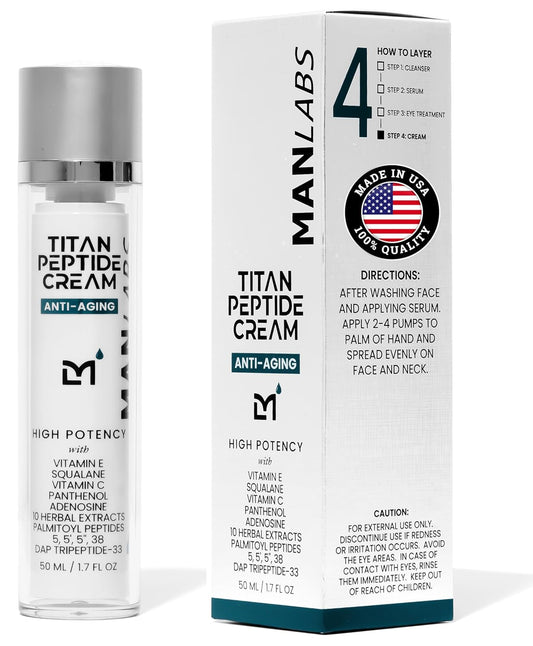 Titan Peptide Anti-Aging Mens Face Cream – Mens Face Moisturizer – For Men, Face Lotion – Men, Skin Care – Tighten, Firm, Revitalize – Peptides, Vitamin C & E, Squalane – All Skin – Unscented-BrightBean Baby