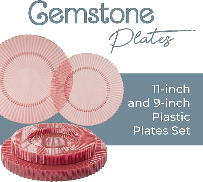 Exquisite 80 Piece Plastic Disposable Plates Set For 40 Guests I 20 X 9 Inch & 40 X 11 Inch Disposable Plastic Plates | Color: Pink | Great for Weddings Parties And Formal Occasions