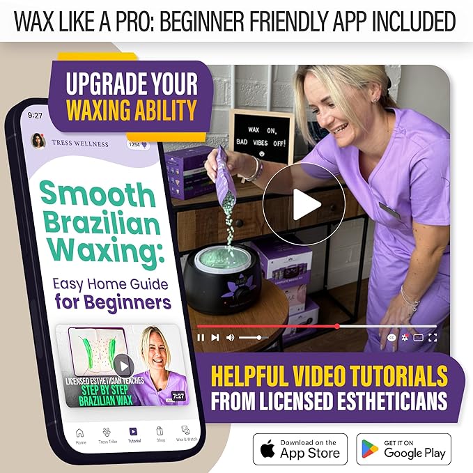 Tress Wellness Waxing Kit for Sensitive Skin – Safe for Face & Skin, Prep & Aftercare Spray, Easy to Use – At-Home Kit for Face, Bikini, Brazilian & Full Body - Digital Display, Beige-BrightBean Baby