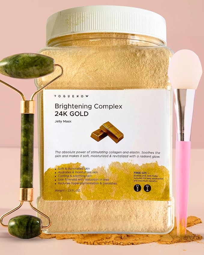 VogueNow Jelly Face Mask for Facials - 24K Gold Hydrating, Brightening & Nourishing Jelly Mask with Free Jade Roller & Spatula | Professional Hydrojelly Masks | Vajacial Jelly Mask Powder | 23 Oz Jar-BrightBean Baby