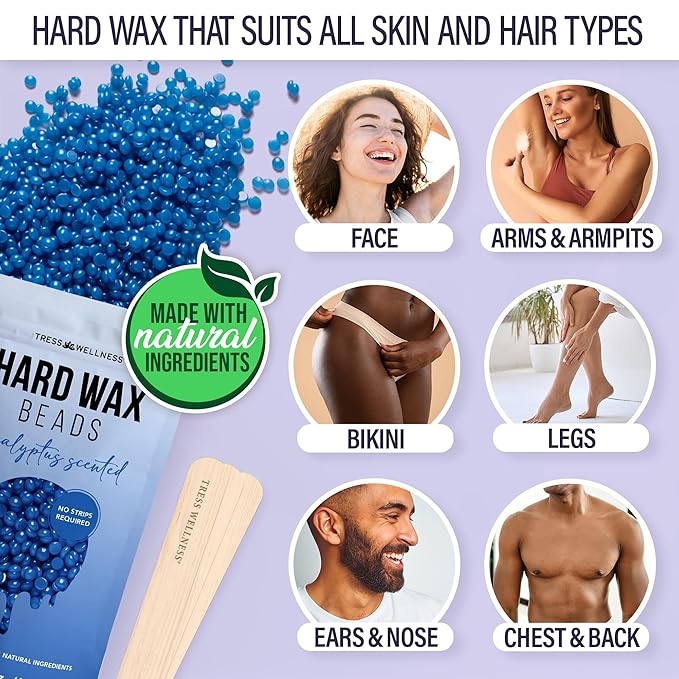 Tress Wellness Waxing Kit for Sensitive Skin – Safe for Face & Skin, Prep & Aftercare Spray, Easy to Use – At-Home Kit for Face, Bikini, Brazilian & Full Body - Digital Display, Purple-BrightBean Baby