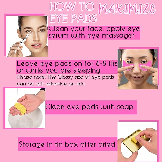 CCbeauty Reusable Under Eye Patches + Eye Cream Applicator Value Set | 100% Silicone Eye Gel Pads | Boost Hydration | Minimize Fine Lines + Wrinkles + Dark Circles | Storage Tin Included | White-BrightBean Baby