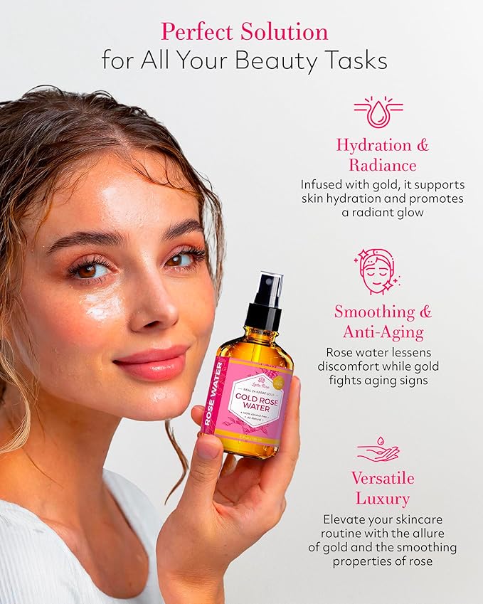 24 Karat Gold Rose Water Toner by Leven Rose Natural Moroccan 24K Rosewater Toner 4 oz-BrightBean Baby