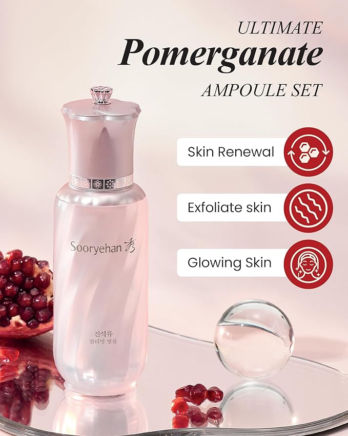 Sooryehan Ultimate Pomegranate (Ampoule Set, 1.9fl oz) - Skin Elasticity, Reduced Wrinkles & Skin Tone Improvement, Elastin, Vitamin C, Adenosine & Niacinamide-BrightBean Baby