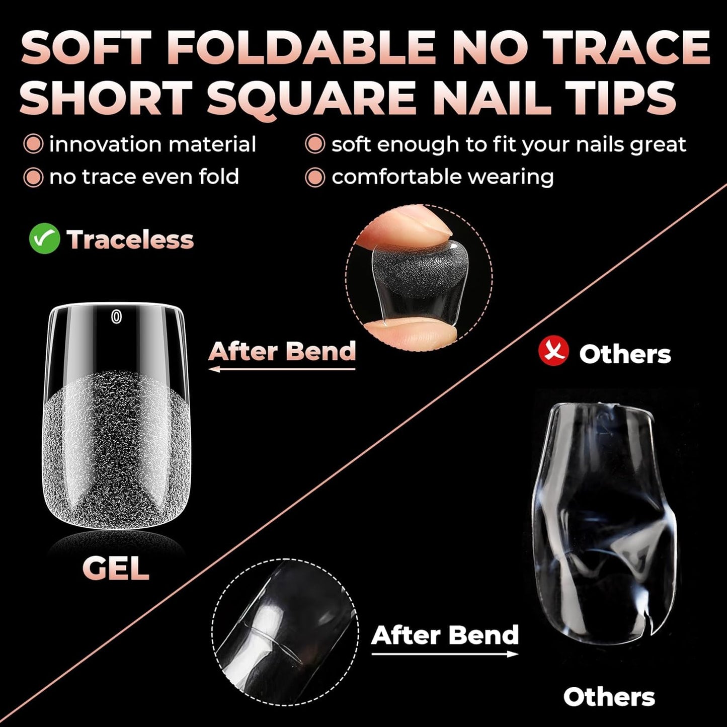 UNA GELLA Short Square Gel Nail Tips: 312pcs Square Fake Nails Pre-File Soft Gel Nails Tips for Full Cover Acrylic Nails False Nails12 Sizes Press on Nails for Nail Extensions Home DIY Salon-BrightBean Baby