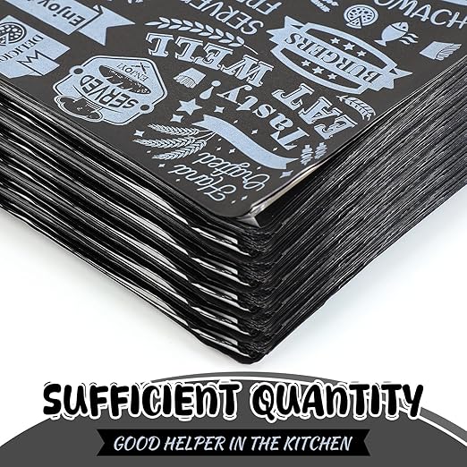 Outus 1000 Pcs 12 x 12 Inch Deli Wax Paper Sheets Grease Resistant Tray Basket Liners Newsprint Paper Water and Grease Proof Sandwich Wrapping Square Hot Dog Wrappers for Food Baking (Black)