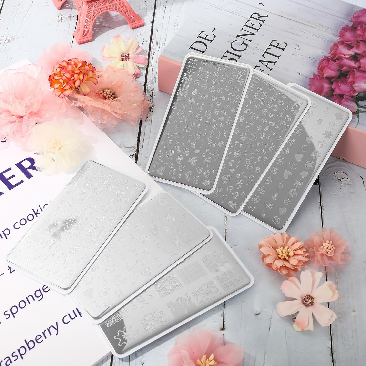 Whaline 6Pcs Preppy Nail Plates Stamping Set Heart Flower Butterfly Star Smiling Stamp Templates Groovy Nail Art Plates for DIY Print Manicure Salon Design Gift-BrightBean Baby