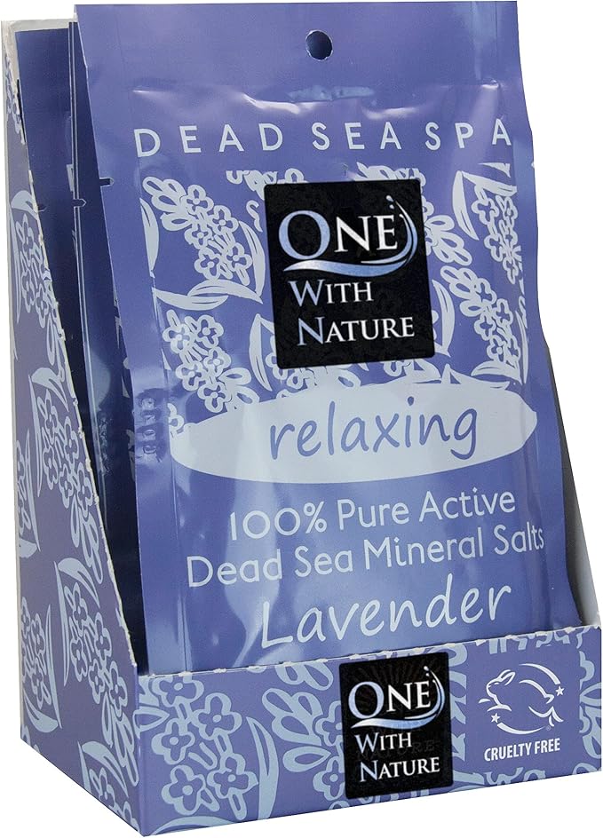 One With Nature 100% Pure Dead Sea Salt for Bath Lavender, 2.5oz 6Pack. High in 21 Essential Minerals, Such as Magnesium, Sulfur, Zinc, Potassium. Skin Nourishing and Therapeutic.-BrightBean Baby