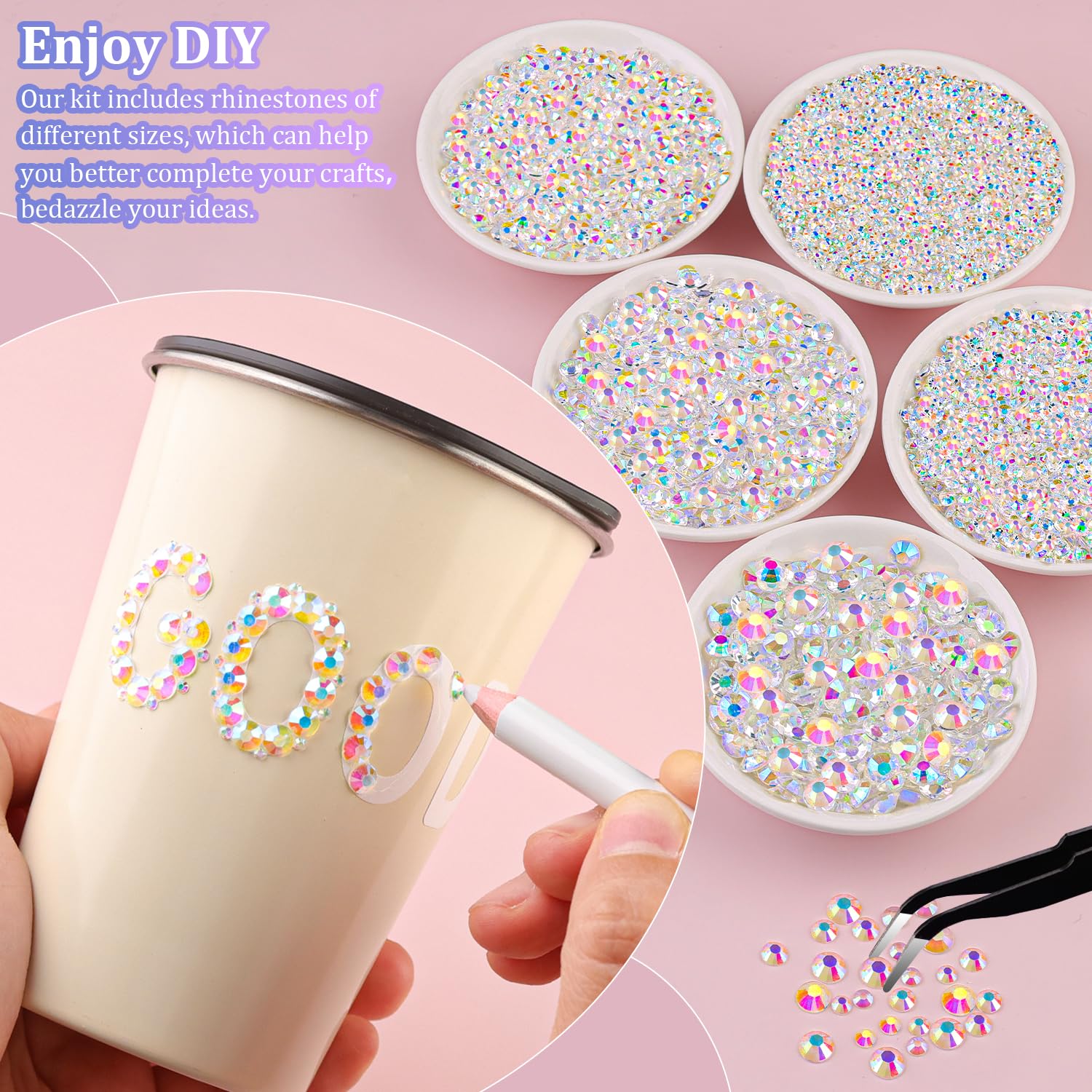 25000Pcs Resin Jelly Rhinestones for Crafting, Transparent AB 2-6mm Mixed Sizes Non Hotfix Flatback Gems, Bedazzling Crystal for DIY Crafts Clothing Tumblers Mugs Shoes Fabric Nail Art-BrightBean Baby