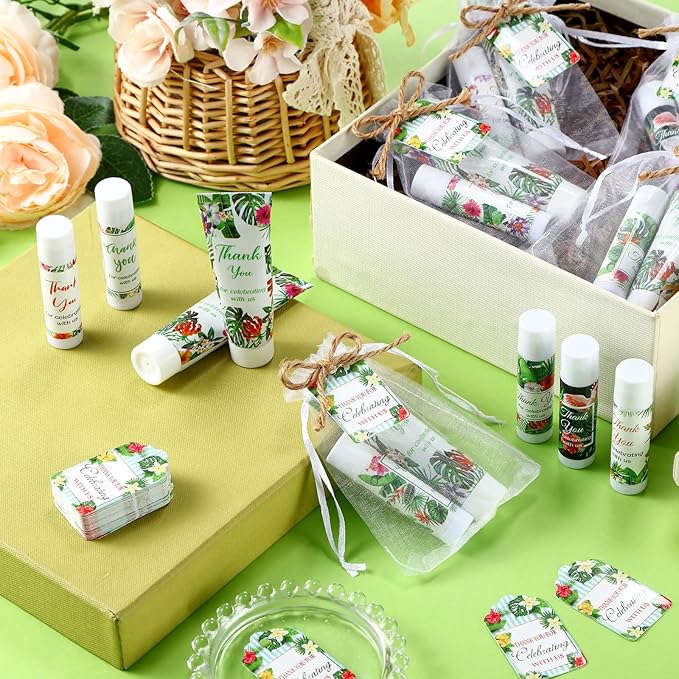 200 Pcs Baby Shower Wedding Party Favors Gift Set, 50 Pcs Baby Shower Hand Cream and 50 Lip Balm for Wedding Bridesmaid Guests Gift Supplies with 50 Organza Bag 50 Thank You Tag(Tropical)-BrightBean Baby