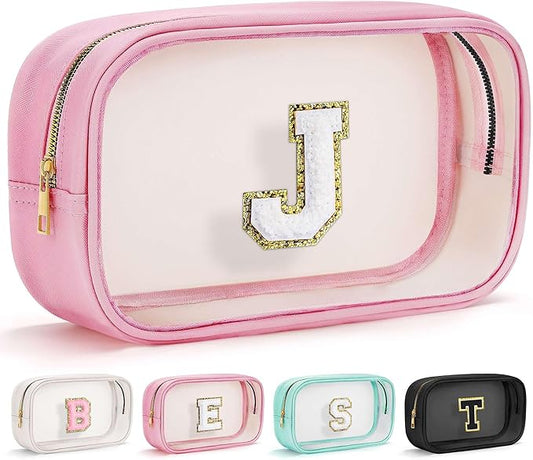 YOOLIFE Birthday Gifts | Initial Travel Essentials Makeup Bag, Clear Toiletry Bag Pouch Cosmetic Bag Case Large Makeup Bag Personalized Pink Birthday Gifts for Women Teacher Mom Teen Friends J-BrightBean Baby