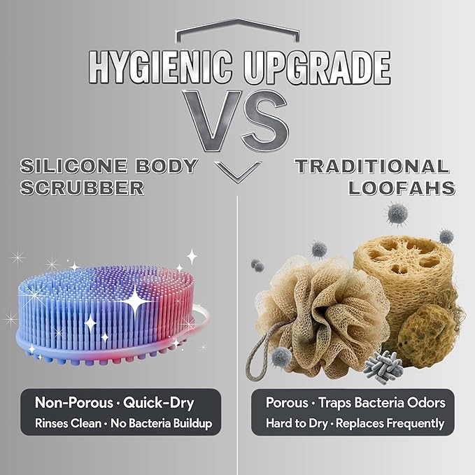 Avilana Silicone Body Scrubber – Gentle Shower Brush & Loofah Alternative- Food Grade & Lab Tested – Fast-Drying, Hygienic, BPA-Free Silicone Body Gentle Exfoliator (Marbled, Massage)-BrightBean Baby