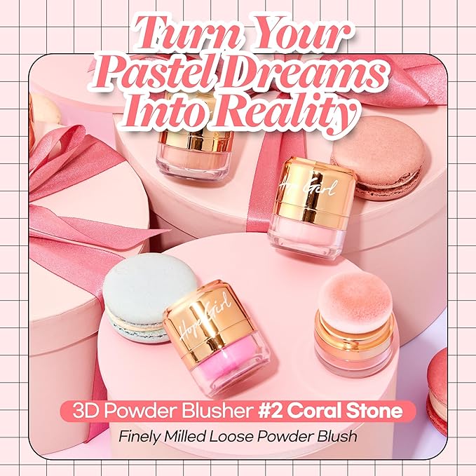 Hope Girl 3D Powder Blusher 0.17oz | Skin-Loving Korean Mini Blush for Cheeks and Eye Makeup w/Allantoin | K Beauty Cool Toned Vibrant Sunkissed Fine Powder Makeup Blush Cosmetics (#02 Coral Stone)-BrightBean Baby