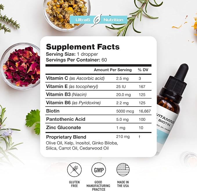 Liquid Biotin with Hair Vitamins - Vitamin C, E, B6 & Organic Coconut Oil - Liquid Biotin for Hair, Skin, Nails and Immunity Support-BrightBean Baby