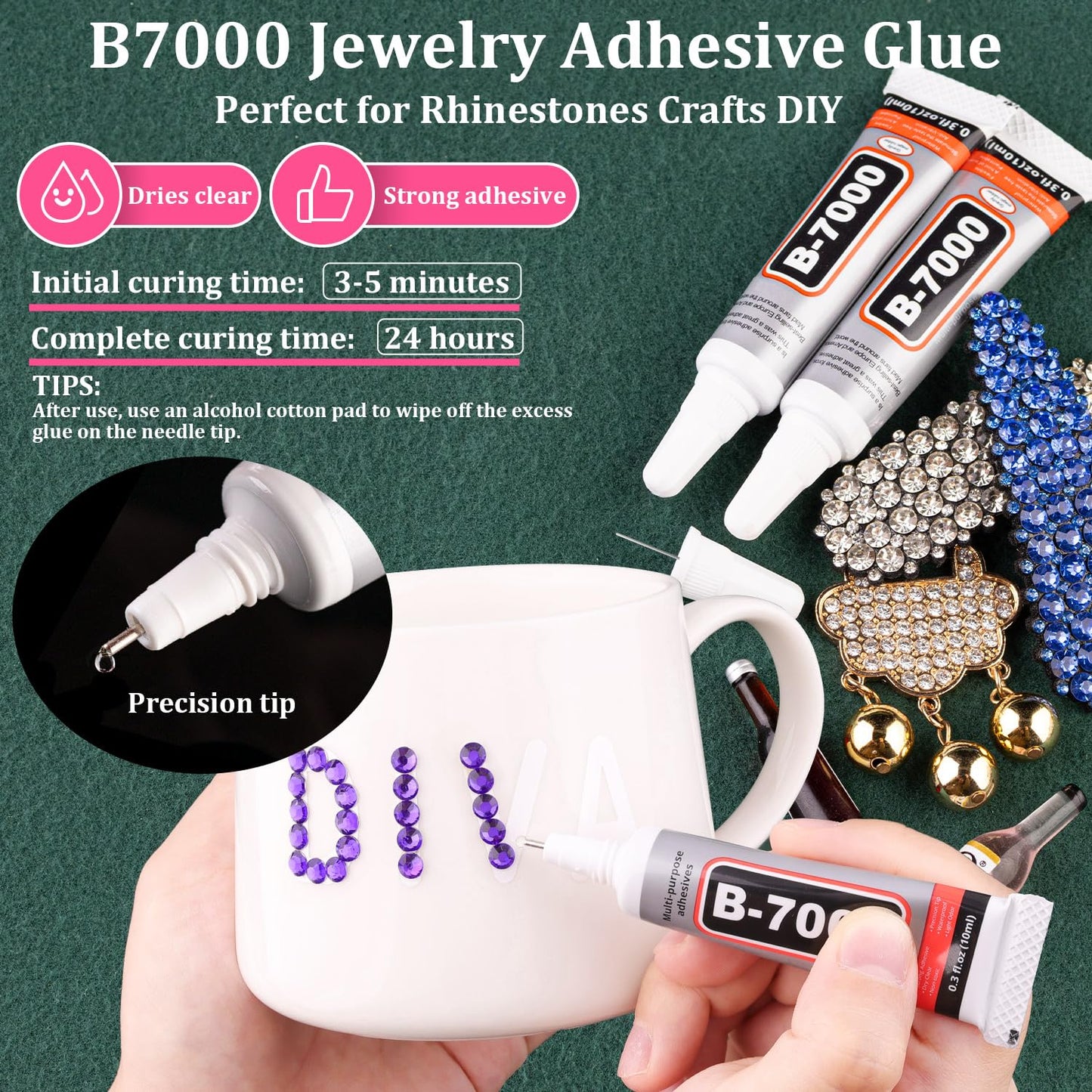 Resin Rhinestones for Crafting with B7000 Jewelry Glue, 1 Box Blue Purple Flatback Crystals with 3Pcs 10ml Glue for Bedazzling Crafts DIY Nail Art Makeup，Non Hotfix Gems for Clothing Shoes-BrightBean Baby