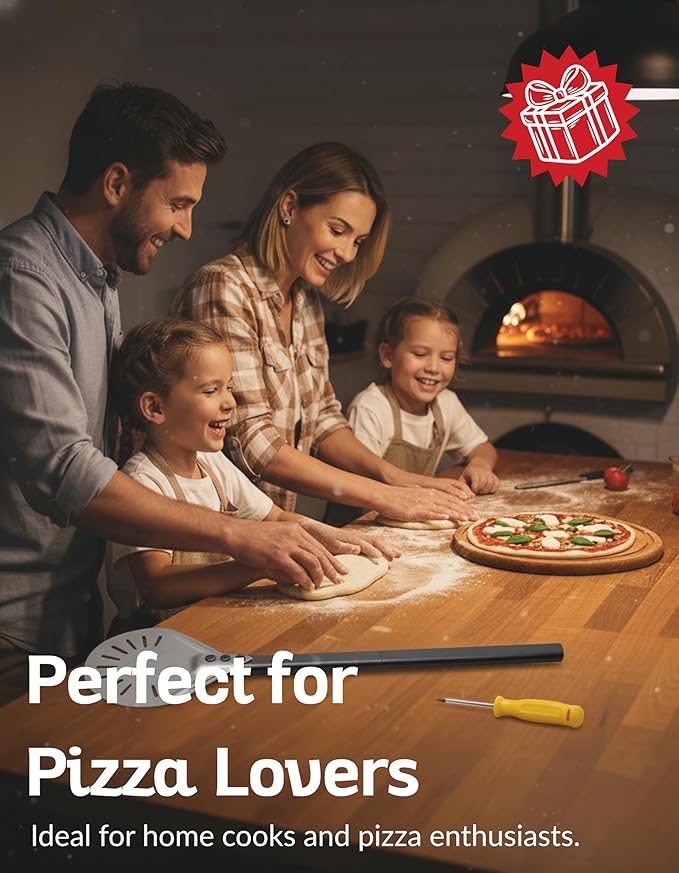 Pizza Peel Turner 7 Inch – Lightweight Aluminum Perforated Pizza Paddle with Detachable Metal Handle – Professional Pizza Oven Tool for Turning & Serving