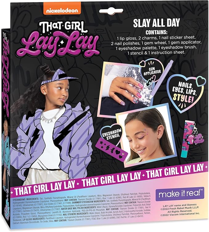 That Girl Lay Lay: Slay All Day Cosmetic Expressions - 12 Piece Set, Make It Real, Nickelodeon, Nails-Eyes-Lips-Style!, Beauty & Makeup Kit, Nail Art, Tweens & Girls, Kids Ages 6+-BrightBean Baby