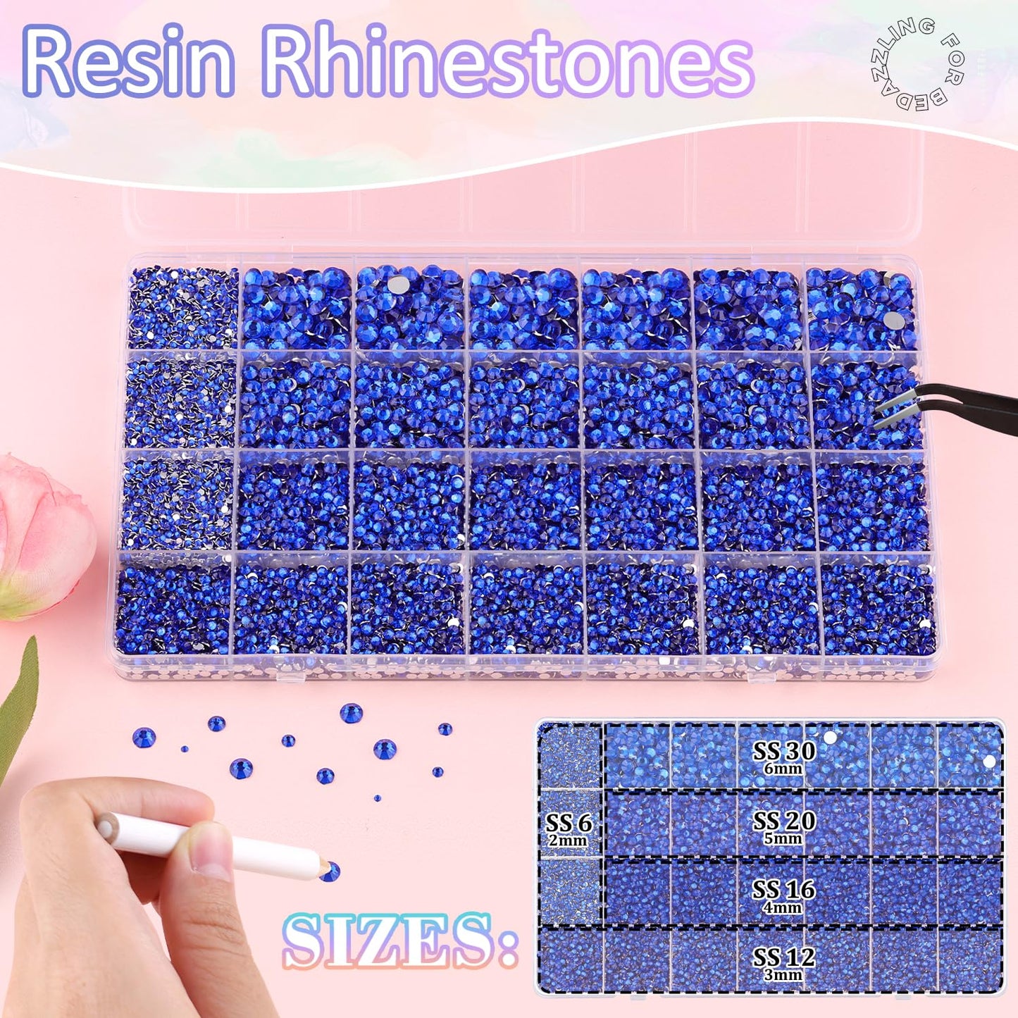 30000Pcs Resin Rhinestones for Bedazzling with 3Pcs B7000 Jewelry Glue, Royal Blue Flatback Gems Rhinestones for Crafting, Clothing Tumblers Mugs Shoes Fabric Decor Nail Art-BrightBean Baby