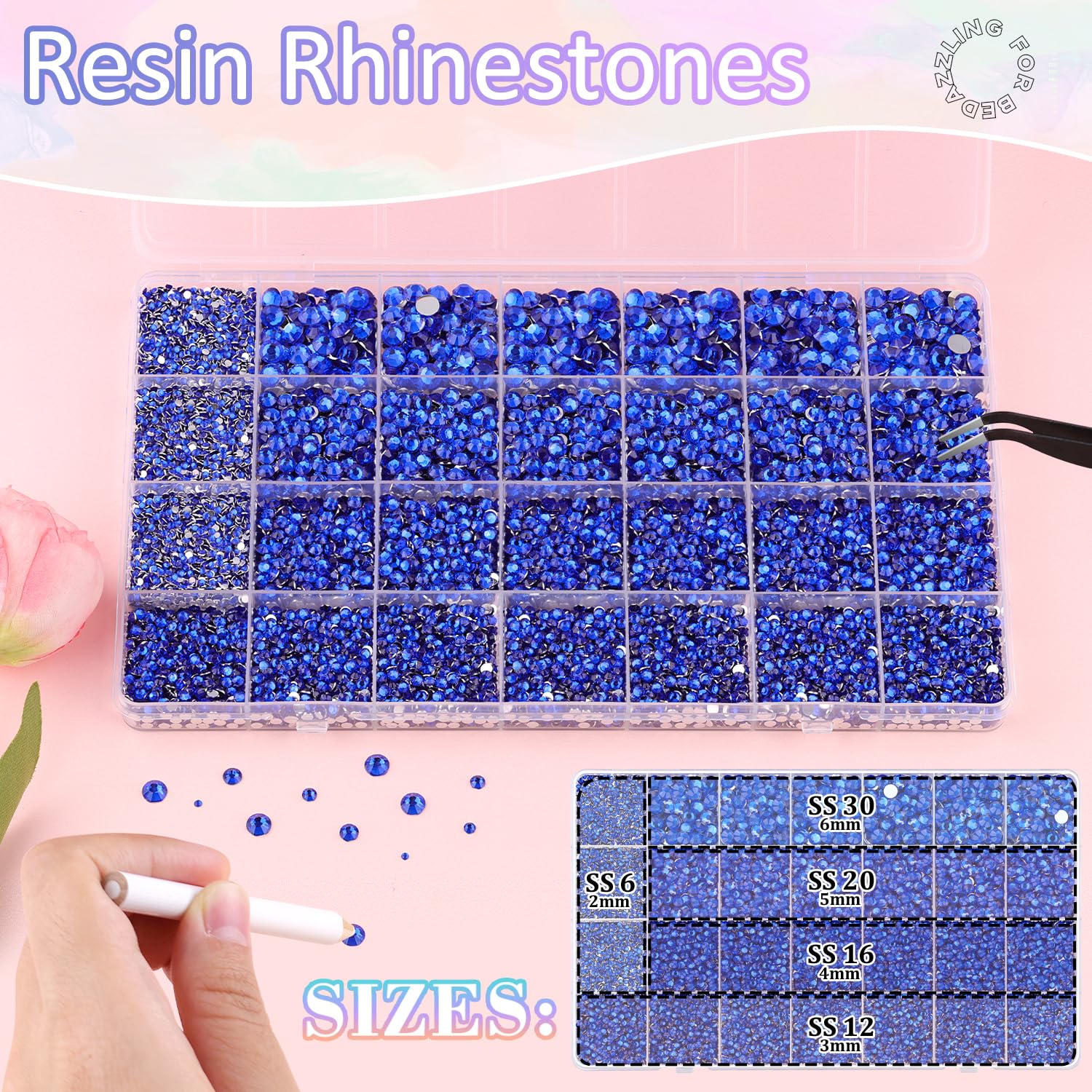 30000Pcs Resin Rhinestones for Bedazzling with 3Pcs B7000 Jewelry Glue, Royal Blue Flatback Gems Rhinestones for Crafting, Clothing Tumblers Mugs Shoes Fabric Decor Nail Art-BrightBean Baby