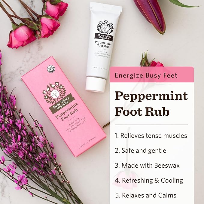 Moon Valley Organics Peppermint Foot Balm – Organic Cooling Foot Rub with Lavender, Arnica and Mint-BrightBean Baby