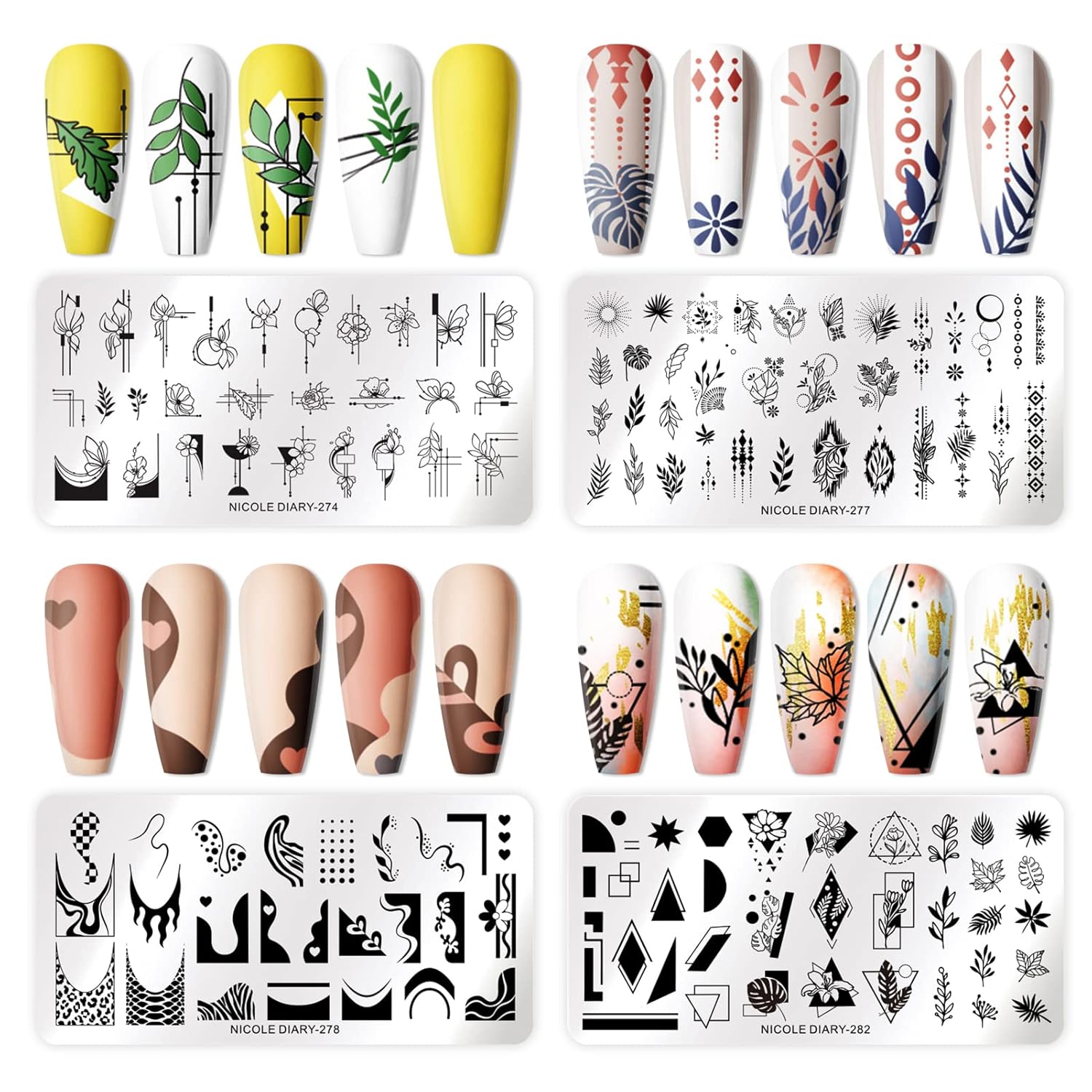 Born Pretty Nail Art Stamping Templates Set Flowers Leaves Plant French Stamping Image Plates Manicure DIY Design Stamp Plates 8PCS-BrightBean Baby