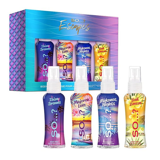 So...? Escapes Body Mist Set - Perfumes for Women - Everyday Body Spray for Women - Vegan, Cruelty Free Fragrances - Travel Size Gift Set - 4 pcs-BrightBean Baby