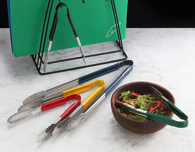 New Star Foodservice 35742 12-Inch Utility Spring Tongs, Stainless Steel, Vinyl Coated, Set of 12, Black