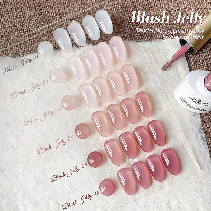 Born Pretty Milky White Jelly Nude Pink Gel Nail Polish Translucent Natural Sheer Pink Soak Off U v Light Cure Gel Polish Kit for Salon and Nail Art DIY at Home 6Colors-BrightBean Baby