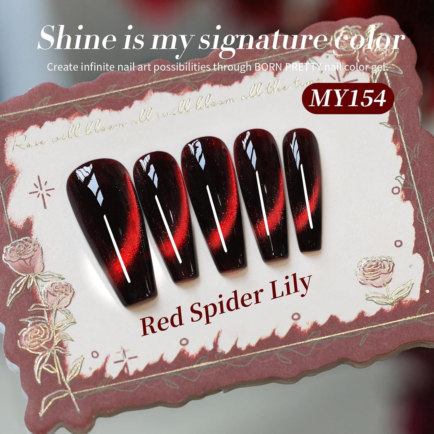 Born Pretty Cat Magnetic Eye Gel Nail Polish, Red Holographic Glitter Shiny Sparkle Crystal Gel Nail Polish Magnetic Nail Polish Salon DIY at Home 15mL-BrightBean Baby