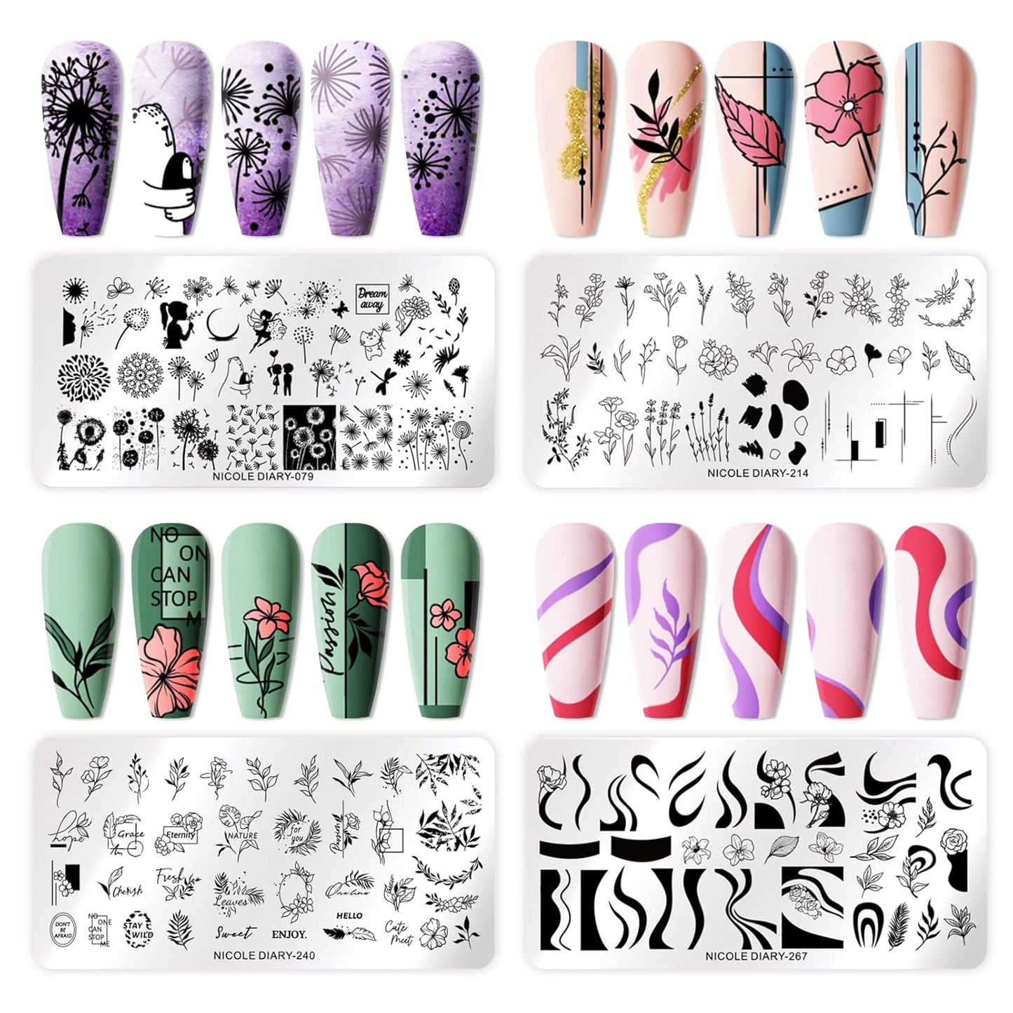 Born Pretty Nail Art Stamping Templates Set Flowers Leaves Plant French Stamping Image Plates Manicure DIY Design Stamp Plates 8PCS-BrightBean Baby