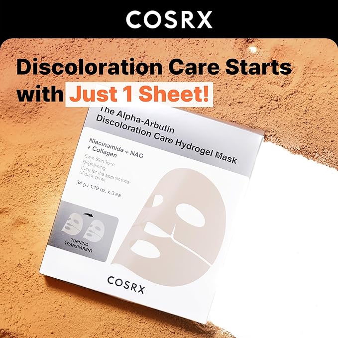 COSRX The Alpha-Arbutin Discoloration Care Hydrogel Face Masks Skincare 3 EA, Collagen Face Mask, Travel Essentials, Overnight Face Mask, Korean SkinCare-BrightBean Baby